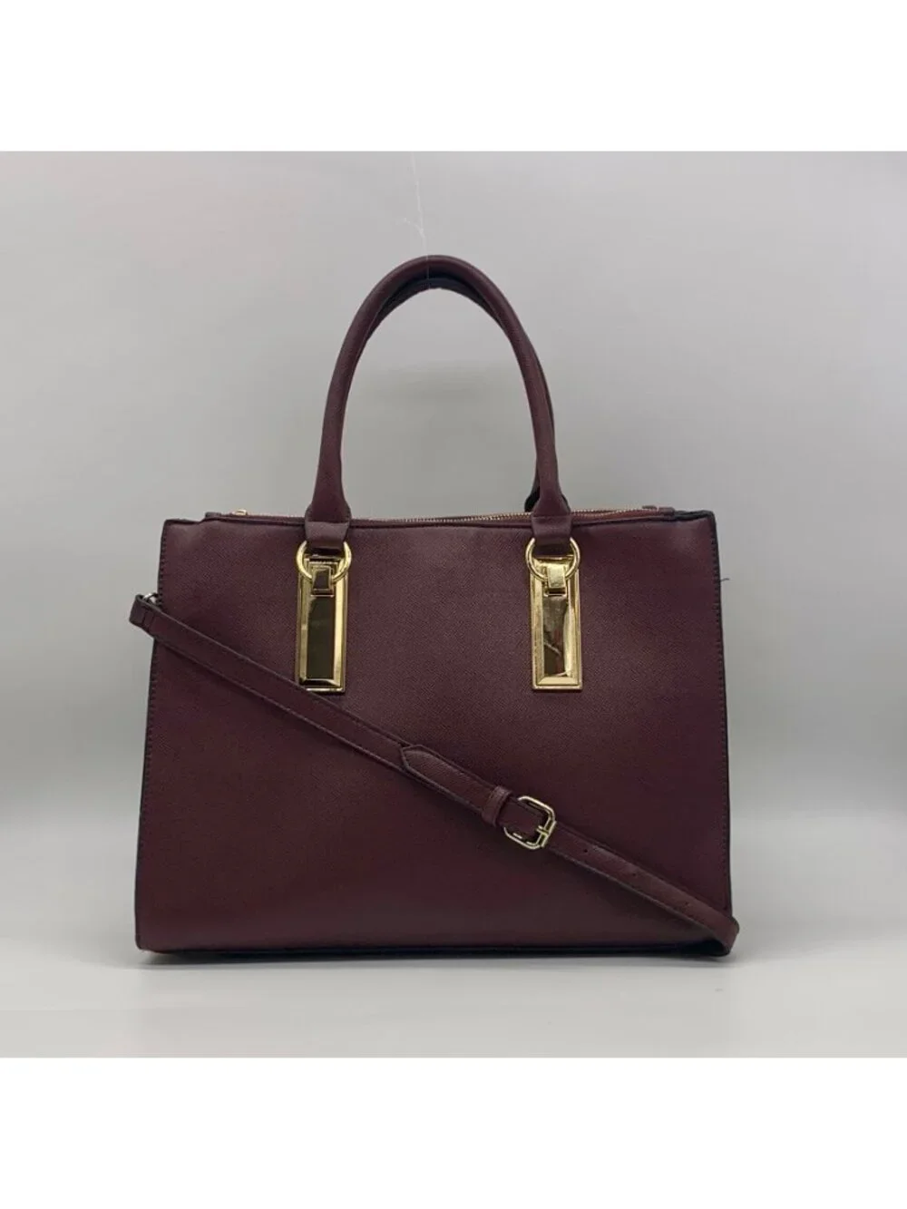 Aldo Burgundy Structured Saffiano Faux Leather Satchel Bag